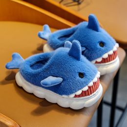 Children's cotton slippers winter boys and girls cartoon cute shark personality home warm thick plush slippers