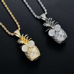 Hip Hop Iced Out Summer Fruit Pineapple Pendant Necklace Micro Paved Zircon Bling Jewelry for Men Women219N