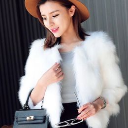 Women's Fur Faux Fur Fashion Faux Fur Coat Woman Winter Short Black White Slim Long Sleeve Imitation Rabbit Fur Overcoat Artificial Fur Jacket 3XL 231013