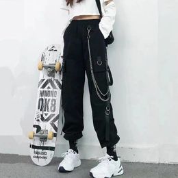 Women's Pants Women Cargo Nice Harem Fashion Punk Pockets Jogger Trousers With Chain Harajuku Elastics High Waist Streetwear