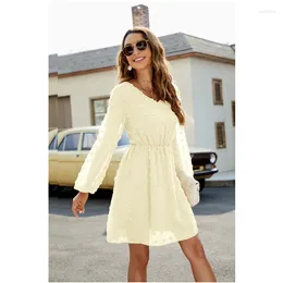 Casual Dresses Women's Polka Dot Dress 2023 Spring And Autumn A-line Skirt With Ruffled V-neck Loose Fitting Short Mini