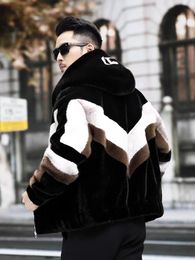 2023 Design fur coat Men's Golden Sable with hood fur one sheep shearling warm coat trend winter coat