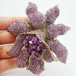 Vintage Style Brooch Purple Rhinestones Crystal Orchid Flower Brooch Pin Fashion Woman Flower Brooches jewelry3028