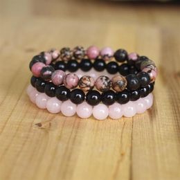 Charm Bracelets 8mm Natural Stone Bracelet Sets Men Women Rhodonite Rose Quartzs Black Onyx Beaded Stackable Wrist Mala2942