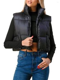 Women's Vests Women S Winter Crop Vest Sleeveless Puffer Warm Outerwear Lightweight Stand-up Collar Down Padded Gilet