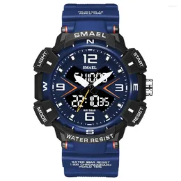 Wristwatches Fashion Smael Top Men Quartz Waterproof Military Sport Led Digital Dual Display Movement Multifunction Watch