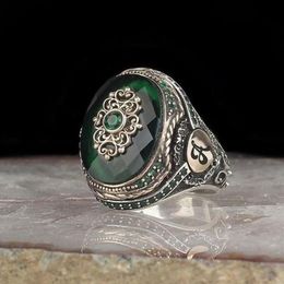 Wedding Rings Vintage Big Ring For Men Ancient Silver Colour Inlaid Blue Green Agate Stone Punk Motor Biker Size 11 12 132734