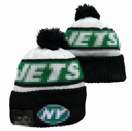 Men Knitted Cuffed Pom Jets Beanies New York Bobble Hats Sport Knit Hat Striped Sideline Wool Warm BasEball Beanies Cap For Women a3
