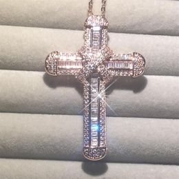 Chains 925 Silver Exquisite Bible Jesus Cross Pendant Necklace Women Men Crucifix Charm Simulated Diamond Rose Gold Jewelry336k
