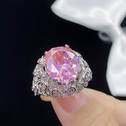 Women Sweet Wedding Jewellery Pink Zircon Imitation Pink Tourmaline zircon Diamond Open Ring Pendant Necklace Earrings studs Girlfriend Birthday Gift