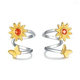 Backs Earrings 925 Sterling Silver Sunflower Butterfly Ear Climbers Cuffs With Zircon Christmas Jewelry Gifts For Women Girls Friends