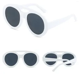 Sunglasses Vintage Oval Double Bridge Thick Round Frame UV Protection For Driving Cycling Hiking