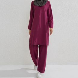 Ethnic Clothing Two Piece Sets For Women Muslim Dubai Turkey Fashion Blouses Tops With Long Pants Prayer Suit Ramadan Eid Islam Modest