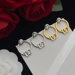 Hoop Earrings Letter Stud Earring Micro Inlays Crystal Classic Copper Women Gifts Designer Jewelry Engagement Earrings HDER8 --016