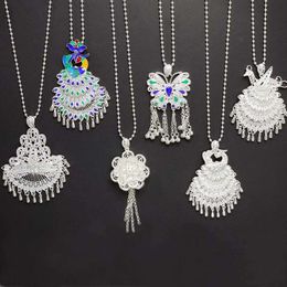 Pendant Necklaces Miao Silver Peacock Sweater Chain like National Style Necklace Literary Fairy Fan Exaggerate Scenic Area Tassel