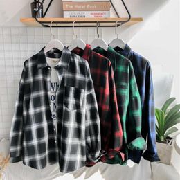 Privathinker Men Ins Style Man White Red Black Plaid Long Sleeve Shirts Male Oversized Top Shirt Plus Size Q190518221K