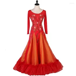 Stage Wear Adult Red Ballroom Competition Dance Dresses 2023 High Quality Long Sleeve Elegant Tango Waltz Dancing Dress Women