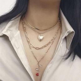 Vintage Elegant Thick Chain Rose Flower Heart Pendant Necklace for Women Multilayer Snake Chain Clavicle Necklace Jewelry Gift250x