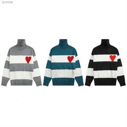 2023 High Collar France Fashion Designers Amisweater Sweaters Am i De Coeur Embroidered a Heart Pattern Turtleneck Knitted for Men 3rwi