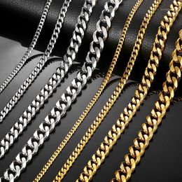 Necklaces for Men Women Silver Black Gold Stainless Steel Curb Cuban Chains Mens Necklace Whole Jewellery 3 5 7 9 11mm LKNM081262m