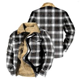 Men's Jackets 2023 Autumn Winter Fleece Plaid Jacket Plush Thick Warm Coat High Quality Fashion Male Hooded Outerwear Overcoats