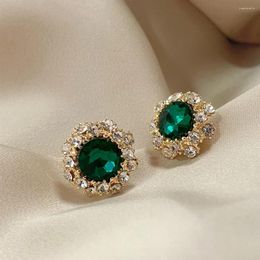 Stud Earrings S925 Silver Needle Fashion Temperament Emerald Ladies Retro Flower Personality Round High-End Jewellery