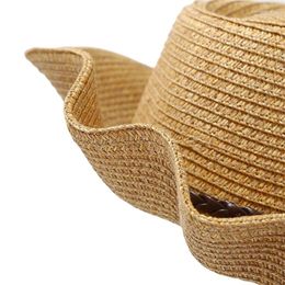 Berets Men Women Straw Hat Roll-up Wide Brim Adjustable Sun Protection Summer Western Cap Windproof Rope
