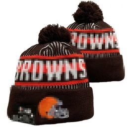 Men Knitted Cuffed Pom Browns Beanies Cleveland Bobble Hats Sport Knit Hat Striped Sideline Wool Warm BasEball Beanies Cap For Women a9