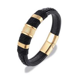 Multilayer Braided Genuine Leather Bracelet Titanium Stainless Steel Magnetic Buckle Bracelet Menbraided Bracelet Jewellery Q0719278N