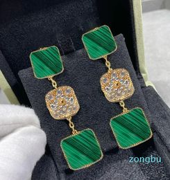 Leaf Clover Pendant Earrings Ladies Premium Luxury Malachite Green Jade Simple Vintage Classic Jewellery