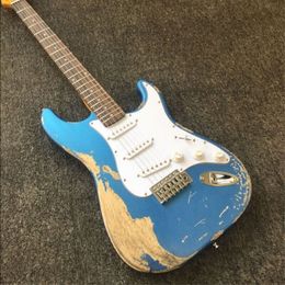 good quality metallic blue heavy Relic vintage style hand made electric guitar 01