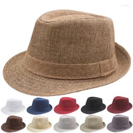 Berets Flax Solid Color Short Brim Outdoor Shade Men Jazz Hat Spring Summer Sun Protection Adult Unisex Straw Beach Cap