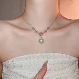 Pendant Necklaces French Romantic Zircon Flower Round Pearl Necklace For Women Girl Light Luxury Trendy Versatile Fashion Jewelry