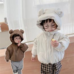 Down Coat Autumn Winter Children Outwear 2023 Fashion Long Sleeve Jacket For Girls Boys Bear Hooded Coats 6M-5 Years Kids Clothes