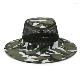 Berets Men Women Summer Foldable Fisherman Mesh Outdoor Sport Fishing Sun Hat Wide Brim UV Sunscreen ArmyGreen Camouflage Cap W63
