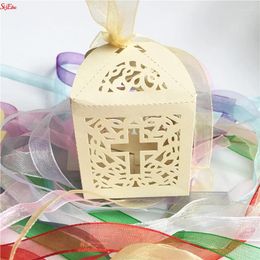 Gift Wrap 10Pcs/set Cross Pattern Candy Boxes Box For Baby Shower Baptism Birthday First Communion Christening Easter Decoration 6Z