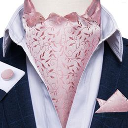 Bow Ties Fashion Pink Jacquard Ascot For Man Wedding Party Luxury Silk Handkerchief Cufflinks Men's British Cravat Gentleman Business Tie