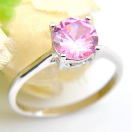 LuckyShine Round Topaz Rings 925 Silver Pink Cubic Zirconia Party Women Ring Size 7 8 9203U