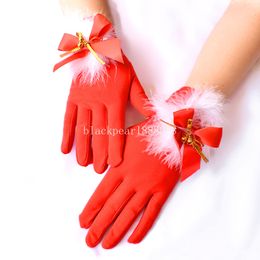 Santa Claus Festive Gloves White Fur Fancy Dress Party Short Red Santa Gloves Fancy Dress Christmas Costume Accessories