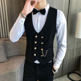 Mens Vest Double-breasted Waistcoat Male Prom Party Disco Waiter Clothes Casual Slim Fit Dress Vest For Men Tuxedo Gilet Homme212C