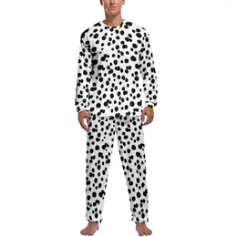 Men's Sleepwear Dalmatian Print Pyjamas Daily 2 Pieces Cartoon Animal Cute Pyjama Sets Men Long Sleeve Casual Design Nightwear