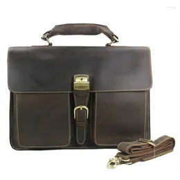 Briefcases Vintage Portfolio Leather Men Briefcase 15.6"laptop Bag Laptop Business Large Tote Handbag Shoulder