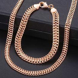 Wedding Jewellery Sets Men Womens 585 Rose Gold Colour Bracelet Necklace Set Double Curb Cuban Weaving Bismark Chain Gift KCS04 231013