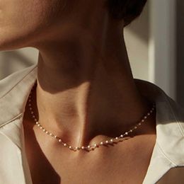 15 Style Simple Pearl Bead Chain Choker Necklace Crystal Leaf Tassel Necklace for Women Fashion Sex Jewellery Prom Accessories Q0605270u