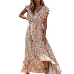 Floral Print Long Dress Boho Summer Vestidos Buttons Sashes Ladies Gypsy Maxi Dresses Casual Female 2020 Spring Summer New297P