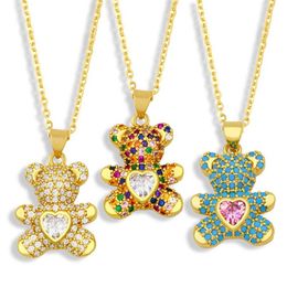 Love Heart Teddy Bear Necklaces 18K Gold Plated Iced Out CZ Pendant Fashion Party Jewelry Gift Women Cubic Zirconia Rhinestone Ani287V