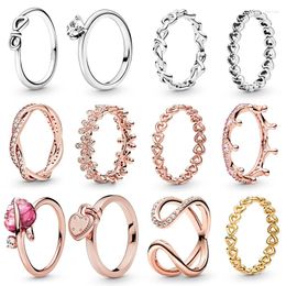 Cluster Rings High Quality Original 925 Sterling Silver Pan Ring Wrapped Open Infinity Heart-Shaped Padlock DIY Jewelry