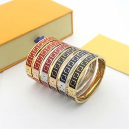 Europe America Fashion Style Lady Women Titanium steel Engraved F Initials Red Black Enamel Wide Bangle Bracelets 3 Color253n