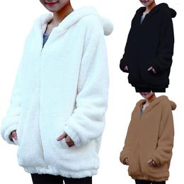 Women's Jackets Solid Colour Cute Ears Tail Wool Long Sleeve Cardigan Button Warm Coat H Jacket With Pockets