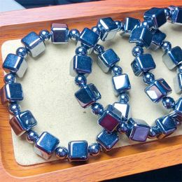 Link Bracelets Natural Terahertz Cube Bracelet Handmade Women Healing Gemstone Crystal Strand Bangles Lovers Girlfriend Jewelry Gift 1PCS